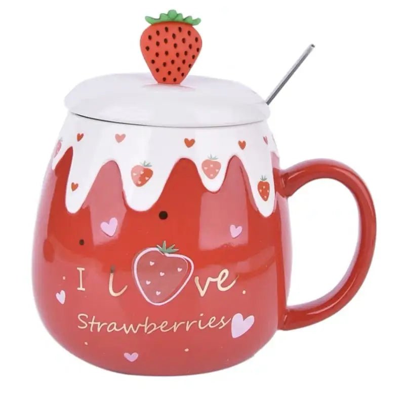Strawberry Desert Mugs with Lid and Spoon for a Kawaii Morning - Cosparty