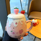 Strawberry Desert Mugs with Lid and Spoon for a Kawaii Morning - cup