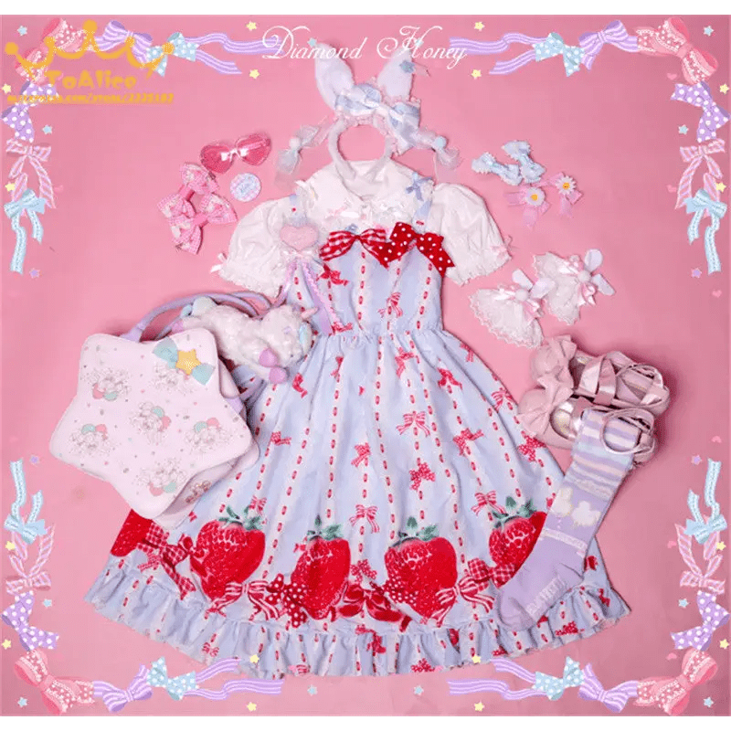 Strawberry Field Dress with Matching Bow Headband - Cosparty