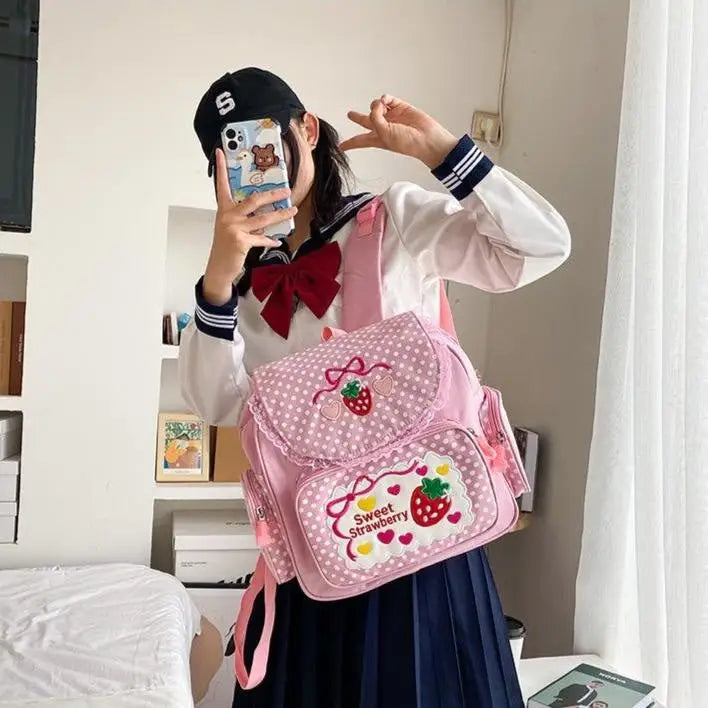 Strawberry Inspired Unicorn Backpack with Adjustable Straps and Pockets - backpack