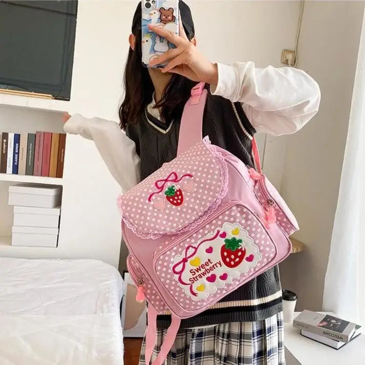 Strawberry Inspired Unicorn Backpack with Adjustable Straps and Pockets - backpack