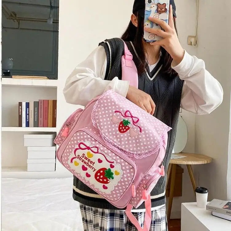 Strawberry Inspired Unicorn Backpack with Adjustable Straps and Pockets - backpack