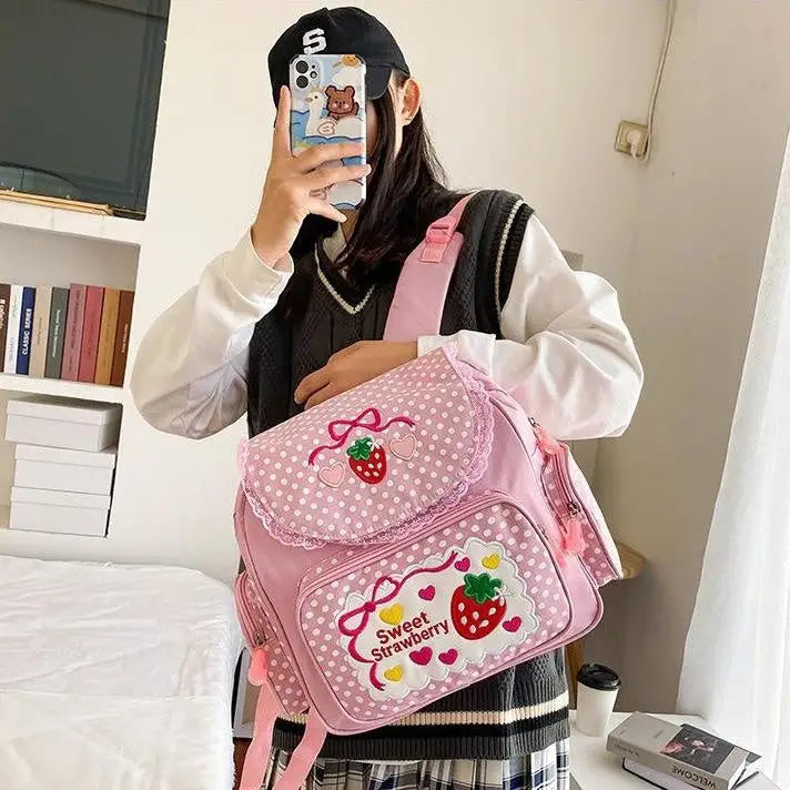 Strawberry Inspired Unicorn Backpack with Adjustable Straps and Pockets - backpack