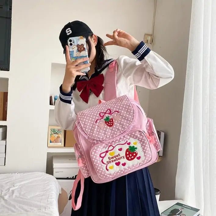 Strawberry Inspired Unicorn Backpack with Adjustable Straps and Pockets - Cosparty