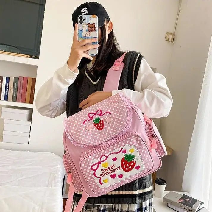 Strawberry Inspired Unicorn Backpack with Adjustable Straps and Pockets - Cosparty