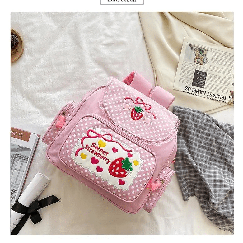 Strawberry Inspired Unicorn Backpack with Adjustable Straps and Pockets - Cosparty