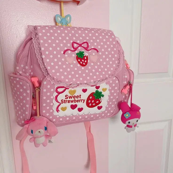 Strawberry Inspired Unicorn Backpack with Adjustable Straps and Pockets - Cosparty
