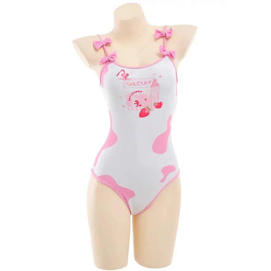 Strawberry Milk Bow Onesie - S