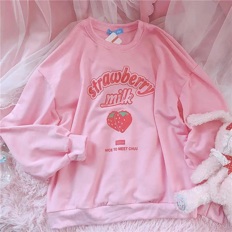 Strawberry Milk Inspired Long Sleeve Cozy Sweater - sweater