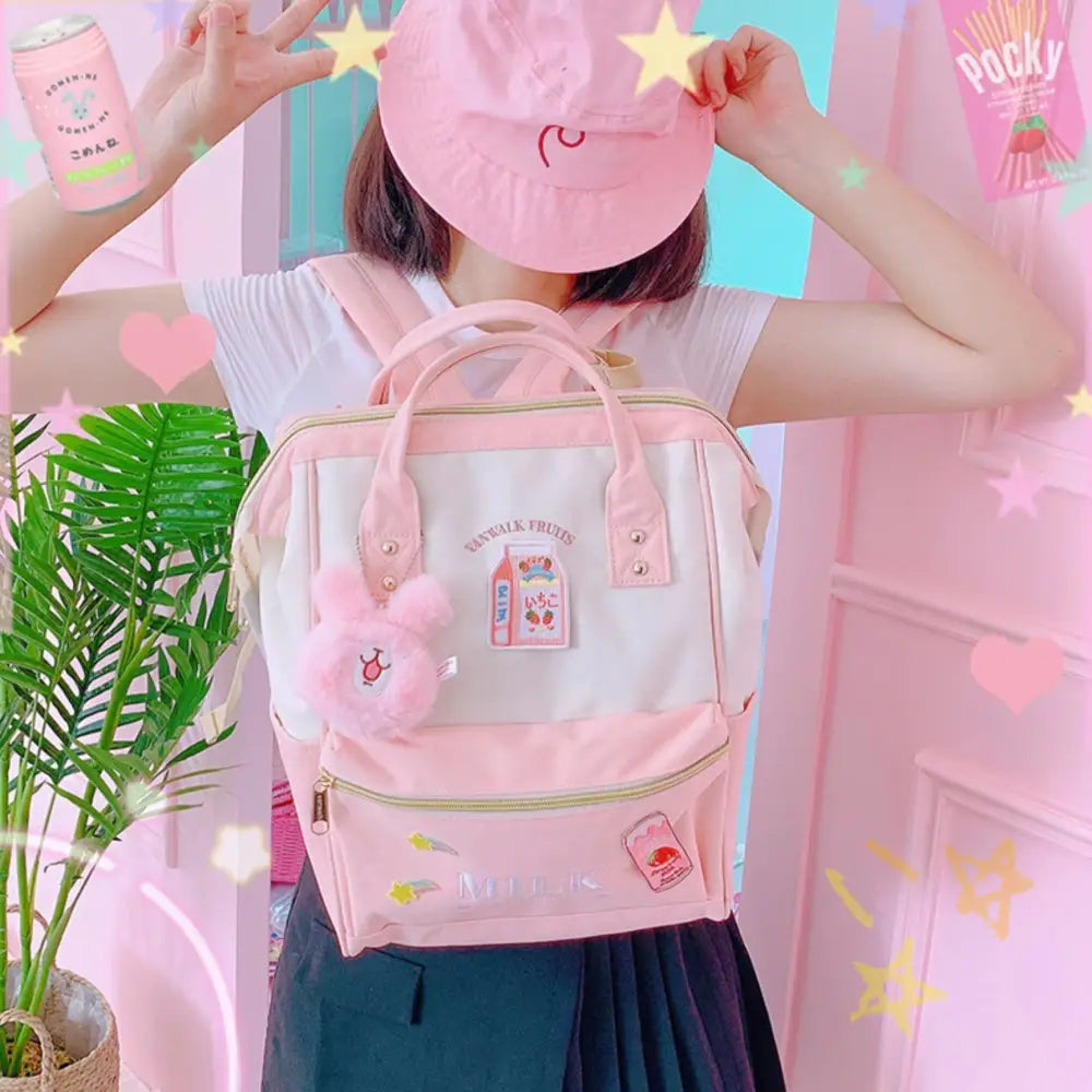 Strawberry Milk Kawaii Backpack for Stylish Everyday Wear - backpack