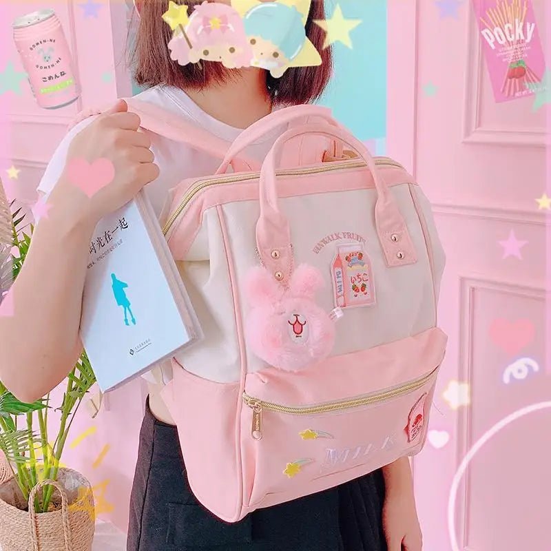 Strawberry Milk Kawaii Backpack for Stylish Everyday Wear - Cosparty