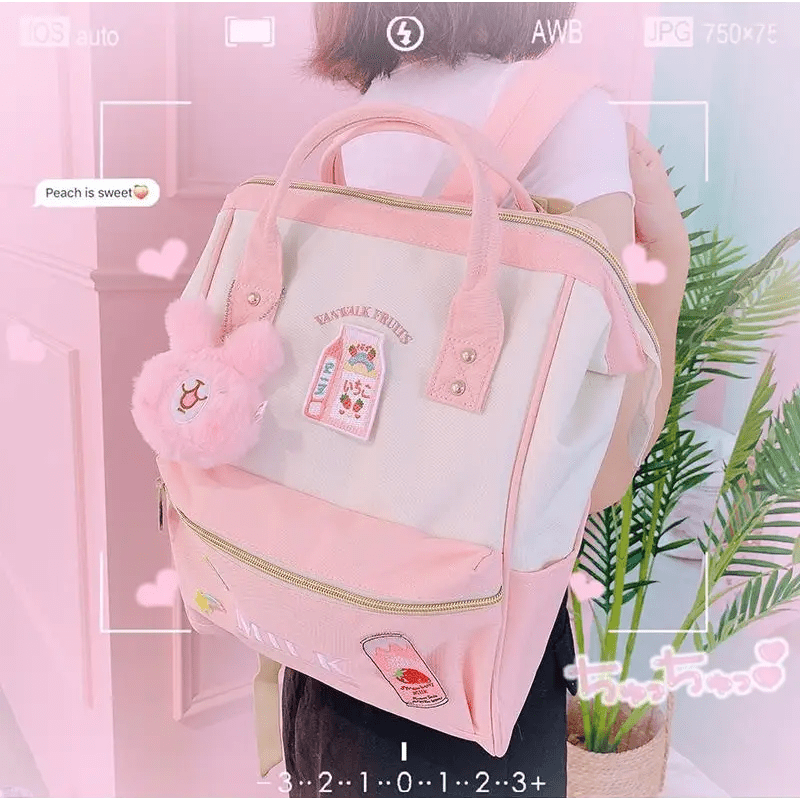 Strawberry Milk Kawaii Backpack for Stylish Everyday Wear - Cosparty