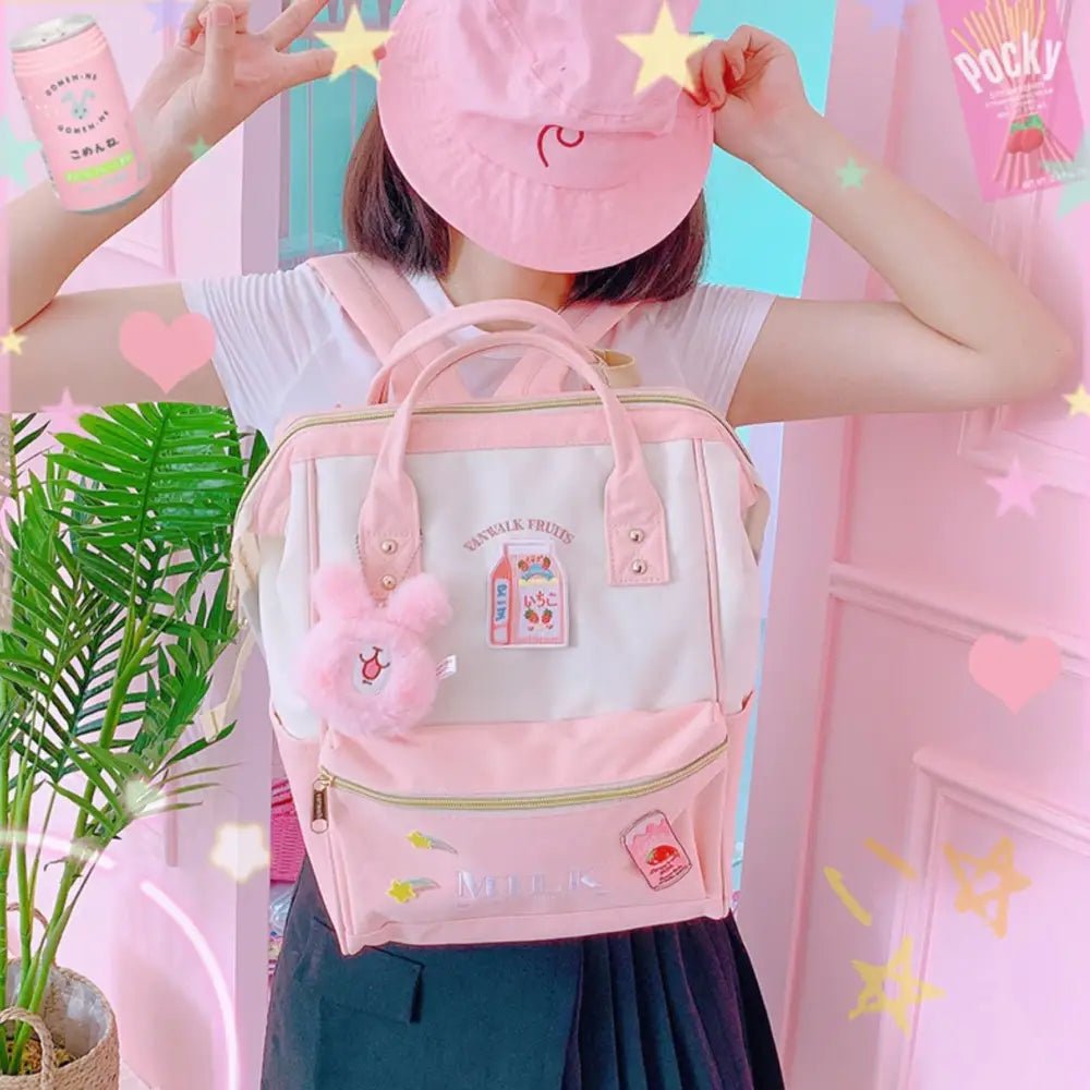 Strawberry Milk Kawaii Backpack for Stylish Everyday Wear - Cosparty