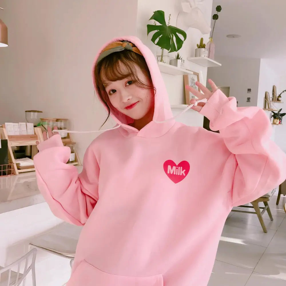 Strawberry Milk Kawaii Hoodie in Pastel Pink Inspired by Japanese Fashion - sweater