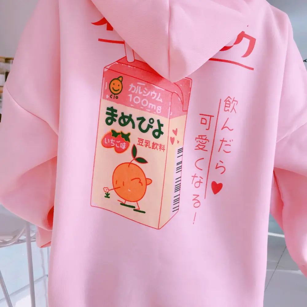 Strawberry Milk Kawaii Hoodie in Pastel Pink Inspired by Japanese Fashion - sweater