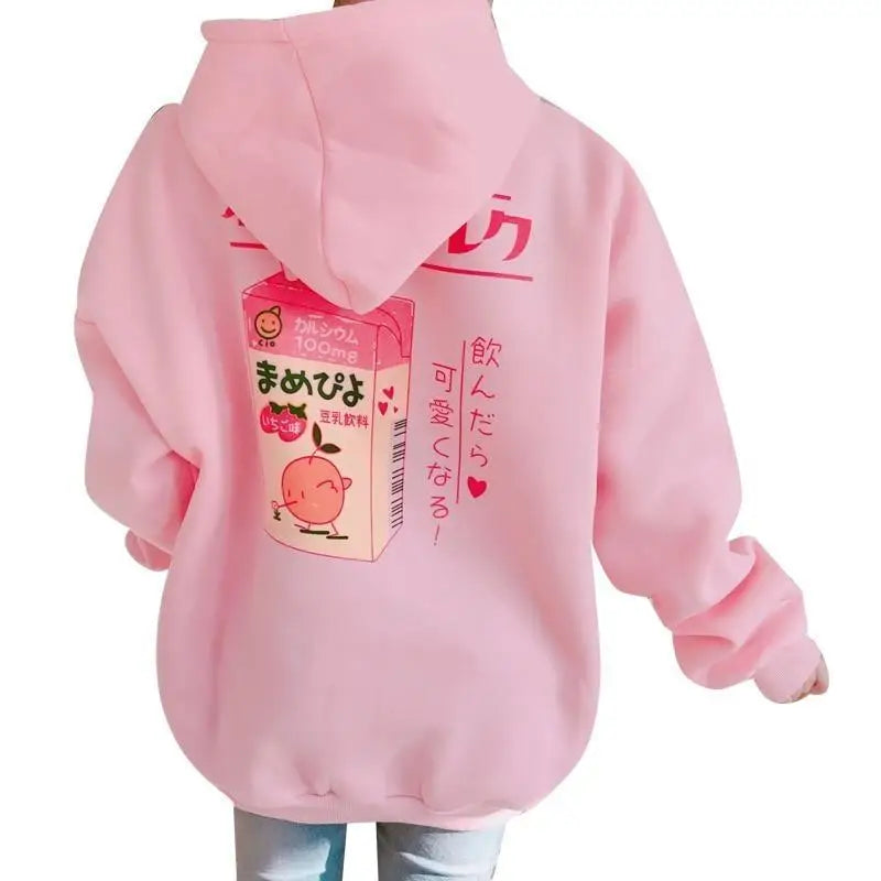 Strawberry Milk Kawaii Hoodie in Pastel Pink Inspired by Japanese Fashion - sweater