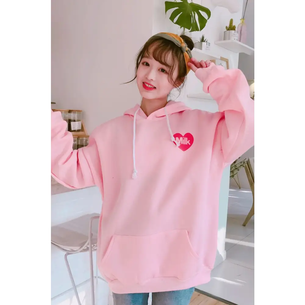 Strawberry Milk Kawaii Hoodie in Pastel Pink Inspired by Japanese Fashion - sweater