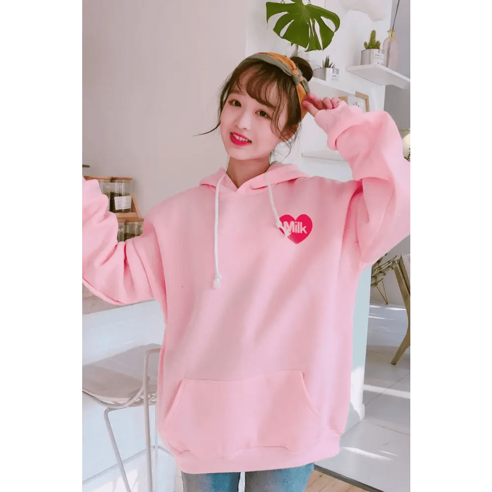 Strawberry Milk Kawaii Hoodie in Pastel Pink Inspired by Japanese Fashion - Cosparty