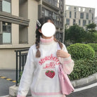 Strawberry Milk Knit Sweater with Hand Embroidery Details - turtleneck