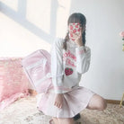 Strawberry Milk Knit Sweater with Hand Embroidery Details - turtleneck