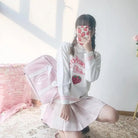 Strawberry Milk Knit Sweater with Hand Embroidery Details - Cosparty
