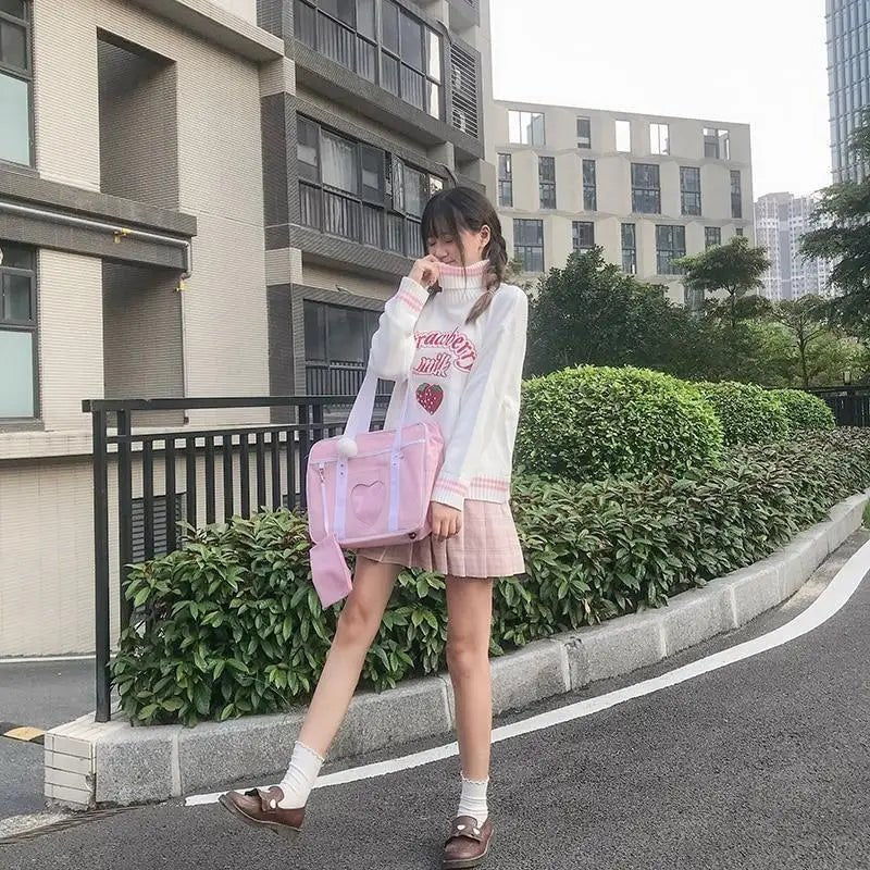 Strawberry Milk Knit Sweater with Hand Embroidery Details - Cosparty