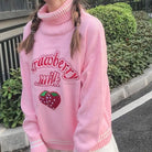 Strawberry Milk Knit Sweater with Hand Embroidery Details - turtleneck