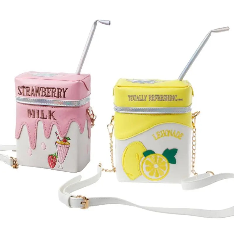 Strawberry Milk Purse with Gold Hardware and Hand Embroidery - Purse