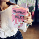 Strawberry Milk Purse with Gold Hardware and Hand Embroidery - Purse