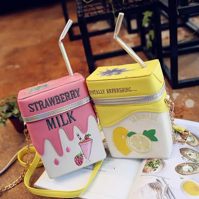 Strawberry Milk Purse with Gold Hardware and Hand Embroidery - Cosparty