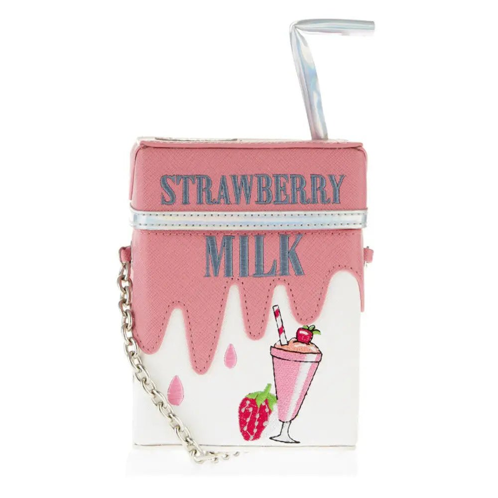 Strawberry Milk Purse with Gold Hardware and Hand Embroidery - Cosparty