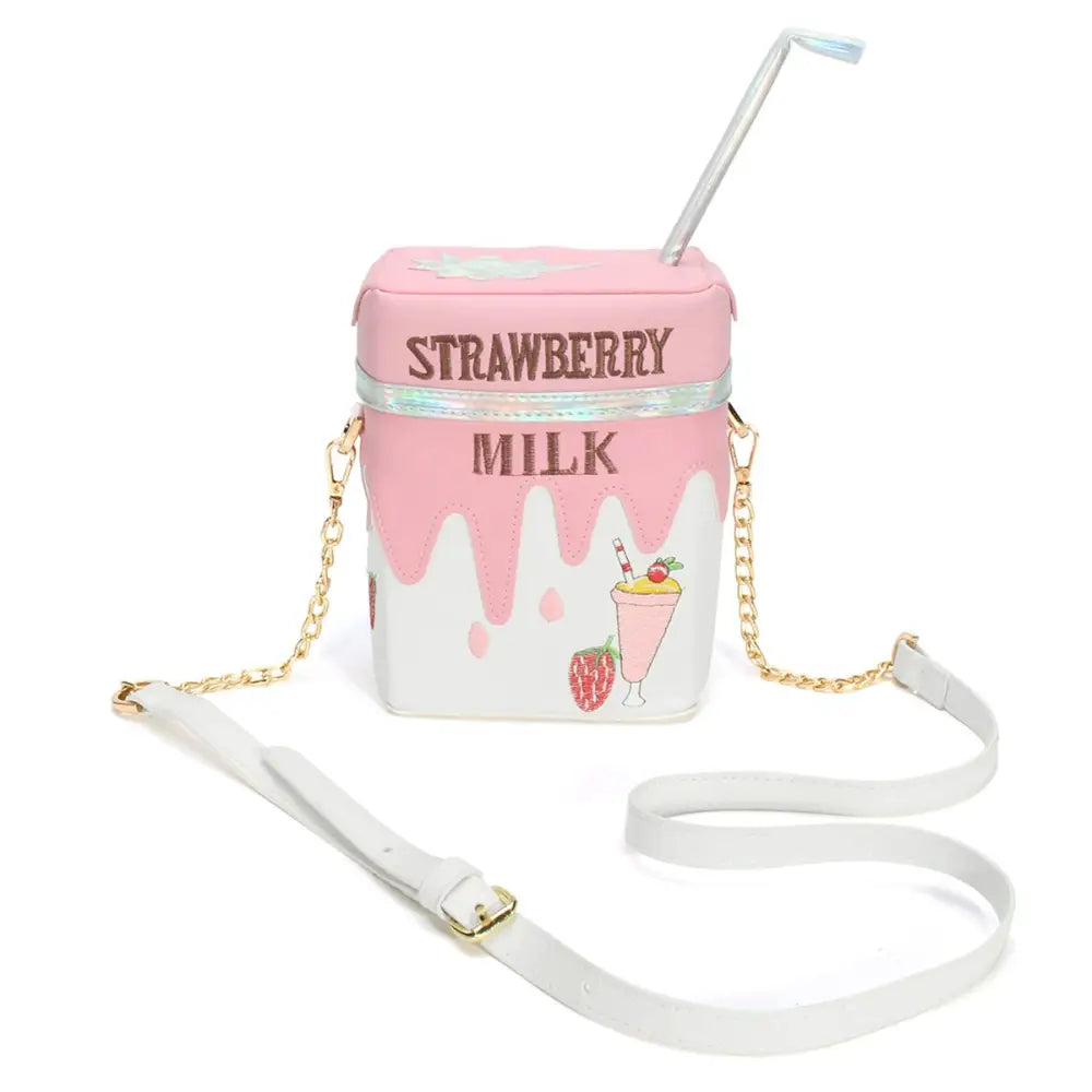 Strawberry Milk Purse with Gold Hardware and Hand Embroidery - Purse