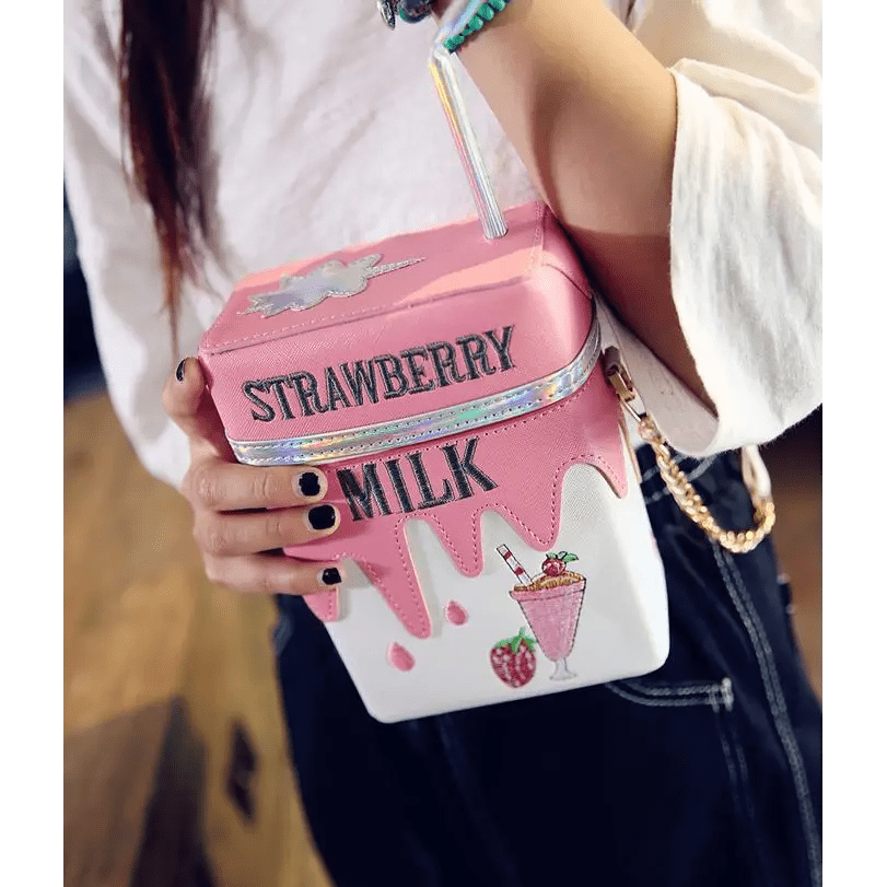 Strawberry Milk Purse with Gold Hardware and Hand Embroidery - Cosparty