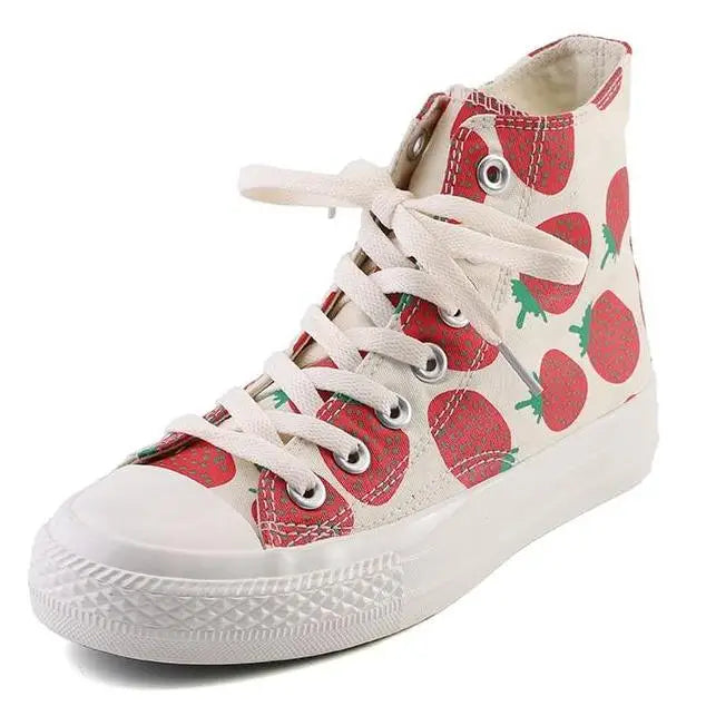 Strawberry-Patterned Sneakers for Kawaii Footwear Lovers - High Top / 4 - Shoes