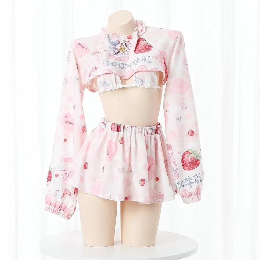 Strawberry Pink Cow Lingerie Cosplay Set - Cosparty