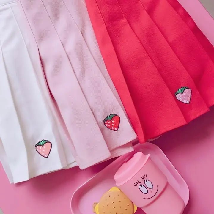 Strawberry Pleated School Girl Tennis Skirt Length 37cm Waist - Cosparty
