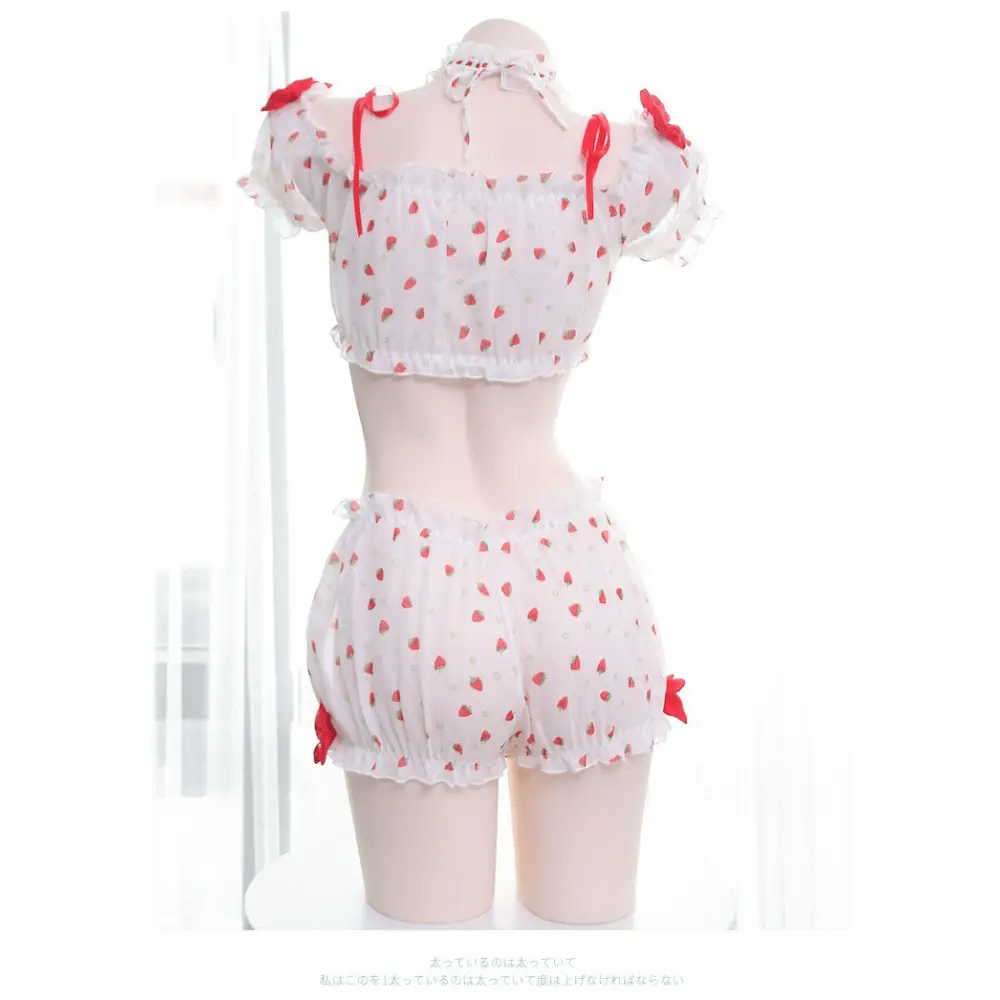 Strawberry Polkadot Farm Girl Lingerie Set - Cosparty