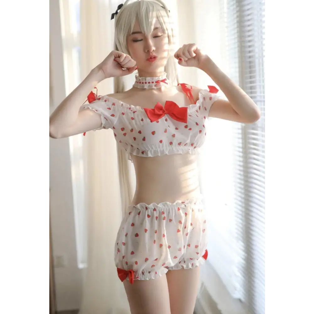 Strawberry Polkadot Farm Girl Lingerie Set - lingerie