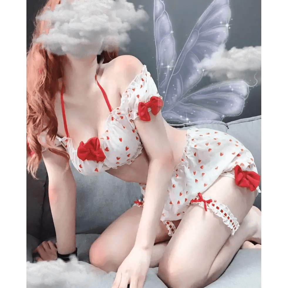 Strawberry Polkadot Farm Girl Lingerie Set - Cosparty