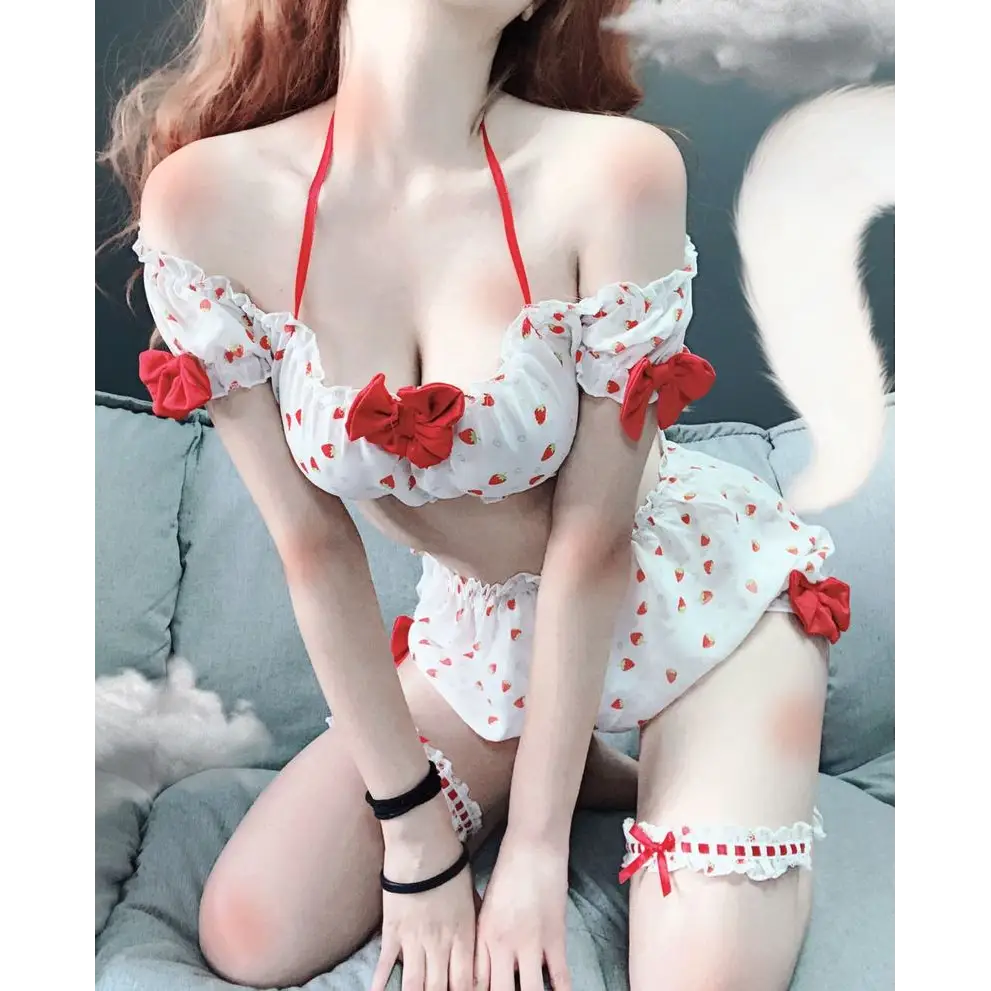 Strawberry Polkadot Farm Girl Lingerie Set - lingerie