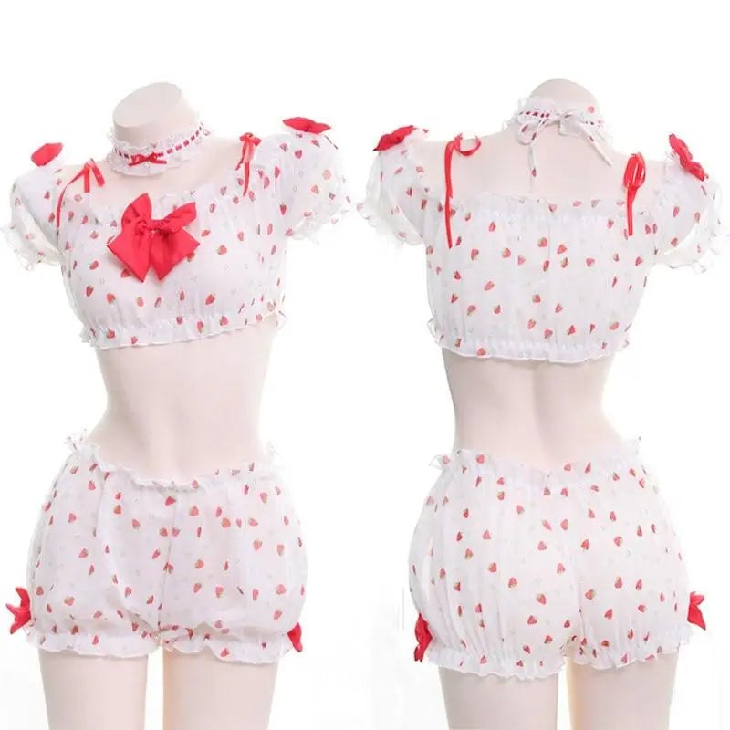 Strawberry Polkadot Farm Girl Lingerie Set - lingerie