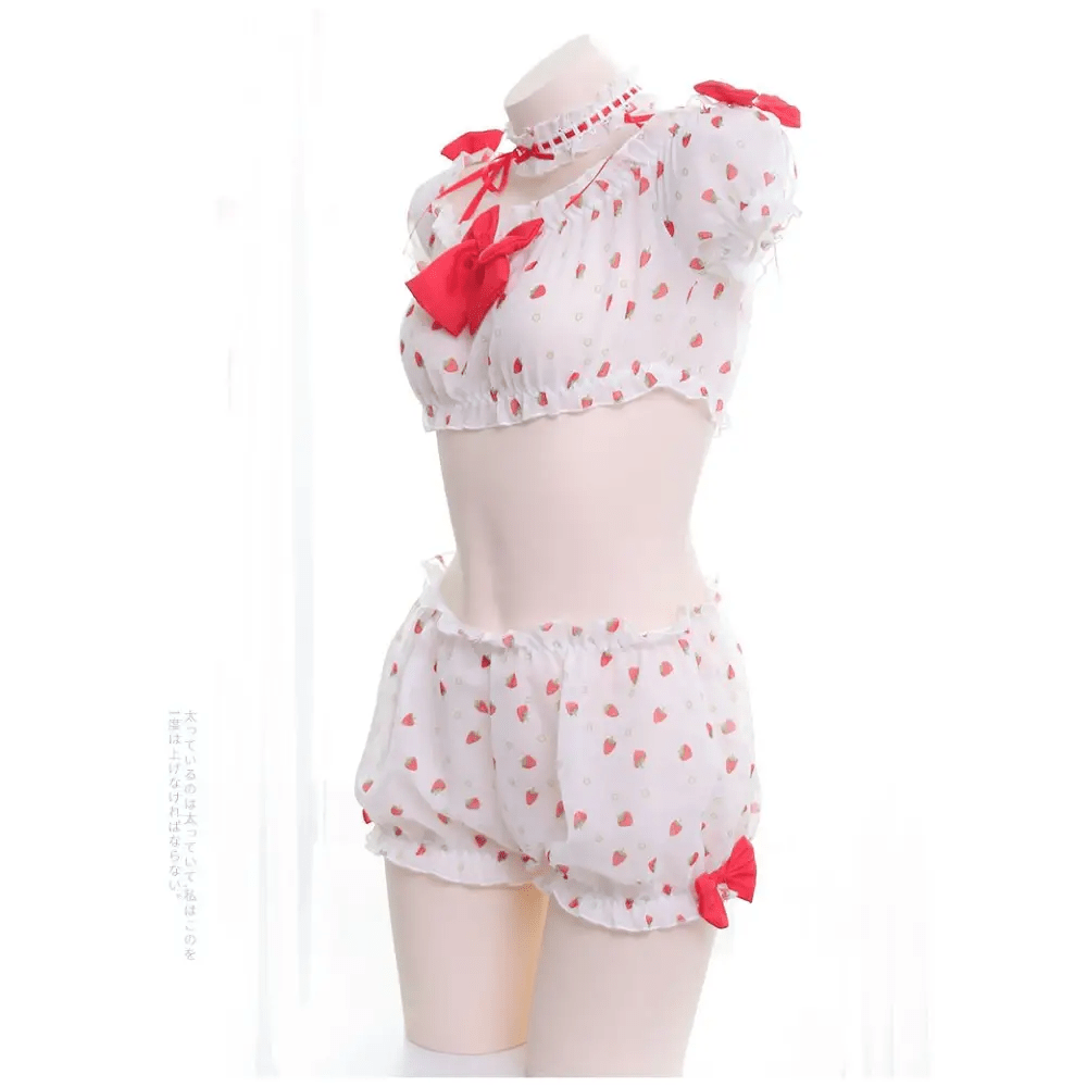 Strawberry Polkadot Farm Girl Lingerie Set - Cosparty