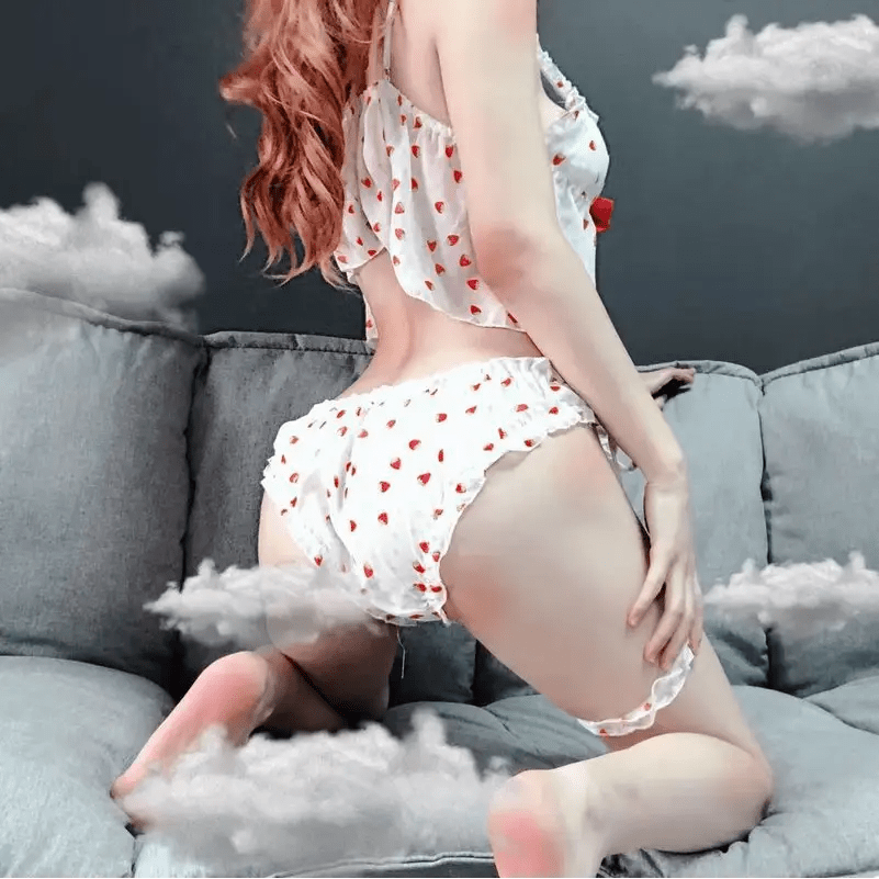 Strawberry Polkadot Lingerie Set with Ruffles and Garter Belts - Cosparty