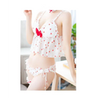 Strawberry Polkadot Lingerie Set with Ruffles and Garter Belts - lingerie