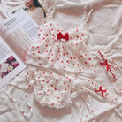 Strawberry Polkadot Lingerie Set with Ruffles and Garter Belts - Cosparty