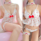 Strawberry Polkadot Lingerie Set with Ruffles and Garter Belts - Cosparty