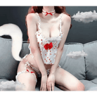 Strawberry Polkadot Lingerie Set with Ruffles and Garter Belts - Cosparty