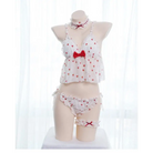 Strawberry Polkadot Lingerie Set with Ruffles and Garter Belts - lingerie