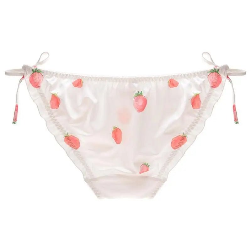 Strawberry Print Lace Trim Underwear with Bow Design - Cosparty