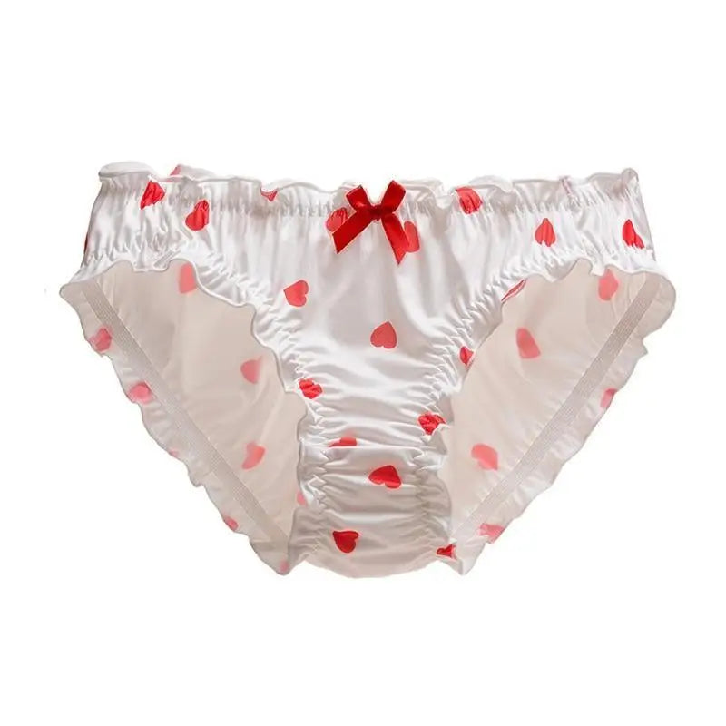 Strawberry Print Lace Trim Underwear with Bow Design - underwear